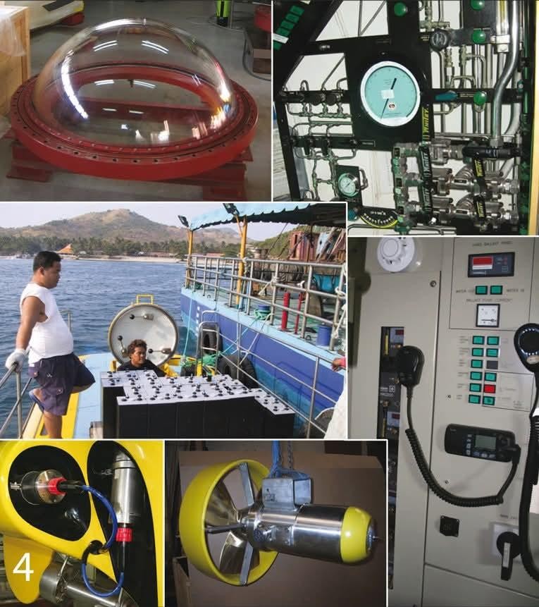 Acrylic dome, manifold gauges, battery bank, control panel, and thruster